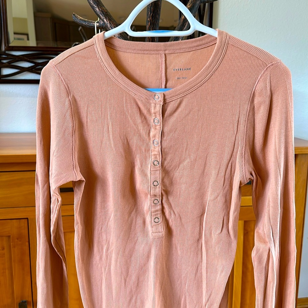 NWOT Everlane ribbed, cotton henley top, L